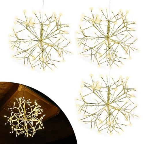 Gartenpirat 3er Set LED Goldstern Ø 45 cm warmweiß beleuchtet 120 LED mit Timer-Funktion hängende Weihnachtsdeko mit Befestigung für Innen & Außen
