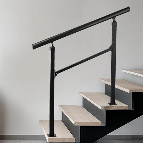 Handrails for Outdoor Stairs,3-4 Step Hand Rails for Outdoor Steps, Reinforced Wrought Iron Railing, Black Exterior Hand Railing for Porch, Deck, or Indoor Stairs