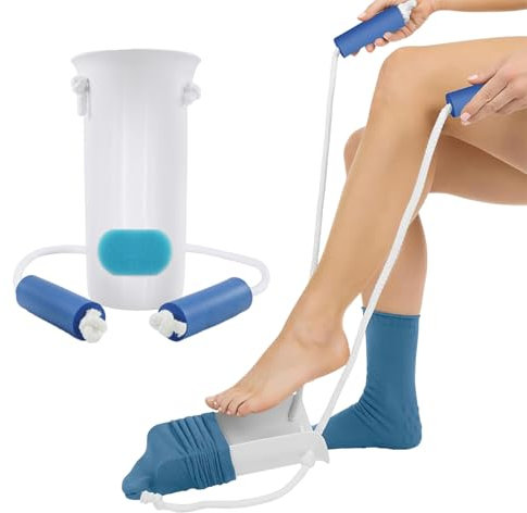 Aiuto per indossare calze e calze, aiuto dopo l'intervento dell'anca, per anziani, donne incinte, persone immobili (1 pezzo blu)
