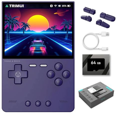 NULA Trimui Brick - Consola de juegos portátil, con tarjeta TF de 64 GB, pantalla IPS de 3,2 pulgadas, Emulador retro, consolas de videojuegos, sistema Linux, adultos y niños