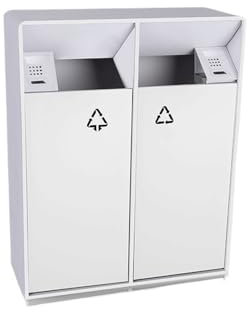 Hhmmei2024-23 Poubelle pour extérieur Poubelle extérieure 38L/80L poubelle carrée en métal blanc à double baril, poubelle commerciale domestique moderne (avec cendrier) Gain de place(Grand)