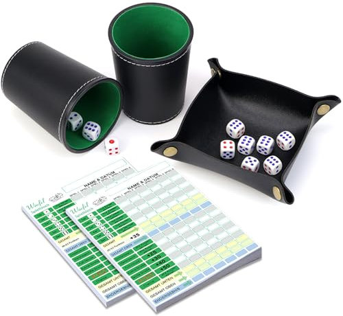 BHHTBB Set di bicchieri in pelle con 10 cubetti, blocco a mano, DIN A6, in pelle, con cubo e taglieri per Yahtzee Liar's Dice Sic BO