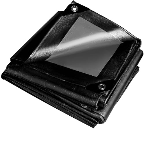 Black Large Tarpaulin waterproof heavy duty 260 g/m²,Reinforced Eyelets,Weatherproof Snow Dust UV,for Groundsheet Camping Garden Furniture Pool Building Site Caravan Boat Tarp Cover (2m x 4m)