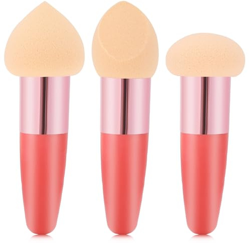 Oruola 3 Pcs Mushroom Makeup Sponges for Foundation,Long Handle Cosmetic Sponges for Makeup,Applicator Sponge for Skin,with Plastic Handle,Multipurpose Mushroom Powders Puff Dry and Wet