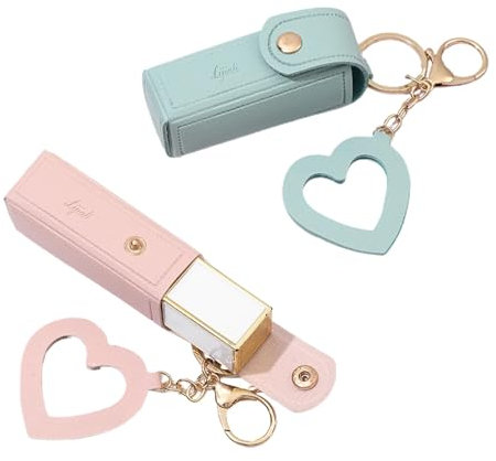 2 Pcs Lipstick Case with Mirror - Portable Lipstick Holder & Lip Gloss Keychain for Women | Protective Lip Balm Organizer in Pink & Green (Compact & Stylish Design)
