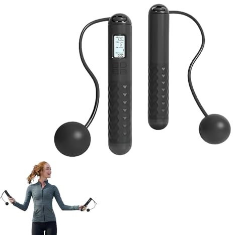 Kabelloses Springseil für Erwachsene, Springseil mit Zähler, Seilloses Springseil für Damen, Herren, Erwachsene, Kinder, Fitness, Springseil ohne Seil mit Timer (schwarz)