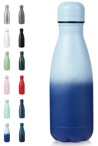 Volhoply Borraccia per bambini 350 ml, acciaio inossidabile doppia parete, isolata senza BPA, forma bottiglia cola, freddo 24h/caldo 12h, per borsa bambini (verde e blu,1)