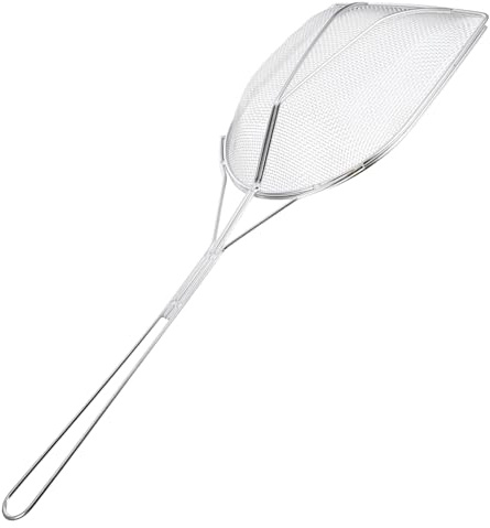 Edelstahl Schaumlöffel mit Griff, Quadratisch, Silber für Küche | Feines Sieb zum Filtern von Ölresten, Vielseitig für Fritteuse, Kompaktes Design