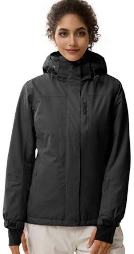 FREE SOLDIER Giacca Impermeabile da Ski/Neve Donna, Foderata in Pile, Calda per l'Inverno con Cappuccio e Cuciture Completamente Sigillate Nero, M