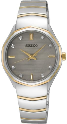 Seiko Klassik Armbanduhr für Damen in der Farbe Bicolor mit Armband aus Edelstahl, Wasserdichtigkeit: 5 bar, Gehäusedurchmesser: 30 mm, SUR616P1