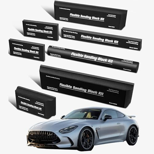 Hand Sanding Block Set of 7, Flexible Sanding Sponges for Woodworking & Auto Body Repair, Reusable Contoured Profile Sanding Pad for Paint, Furniture, Car Bodywork & Finishing