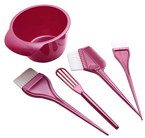 OATIPHO Kit de Tinte Cabello Cuenco Rojo y Brocha de Nylon para Aplicar y Mezclar Coloración Profesional Principiantes en Peluquería