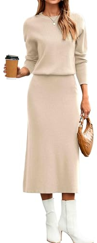 Glamaker 2-teiliges Damenrock-Set, Herbst, langärmelig, Pulloverkleid, lässig, gestrickt, Midi-Kleid, Reise-Outfits, Winterkleidung 2025