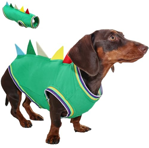 Duuclume Hunde-Shirts, Dinosaurier-Weste, geeignet für Dackel mit langem Körper, bequeme Outdoor-Haustierkleidung, vierbeinige Kleidung, Hundebekleidung (Grün, S)