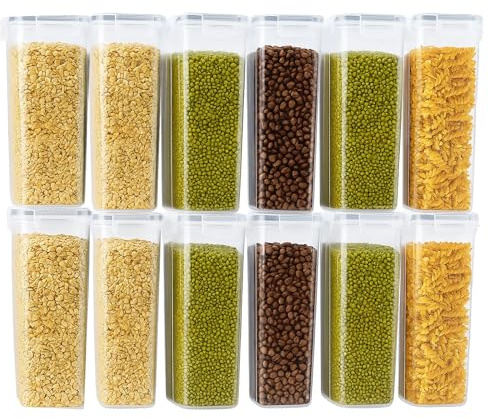 12pcs Cereal Storage Container Sets 2.8L Airtight Dry Food Dispenser Containers Stackable Kitchen Storage Boxes Plastic Pantry Organization with Lock Lids Leakproof for Flour Sugar Pasta