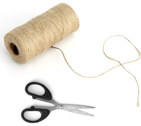 KQDRAVINE Corde Jute et Ciseaux Corde Naturelle Résistante à la Déchirure 100 m x 2 mm Fil Jute Ficelle Décoration Artisanat Emballage pour Bricolage, Reliure, Artisanat Matériau d'emballage