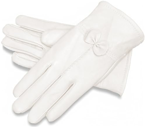 Ferricult Guanti in pelle da donna invernali, guanti in vera pelle di pecora con fodera pile, da guida caldi per le donne, decorazioni per la casa bianche