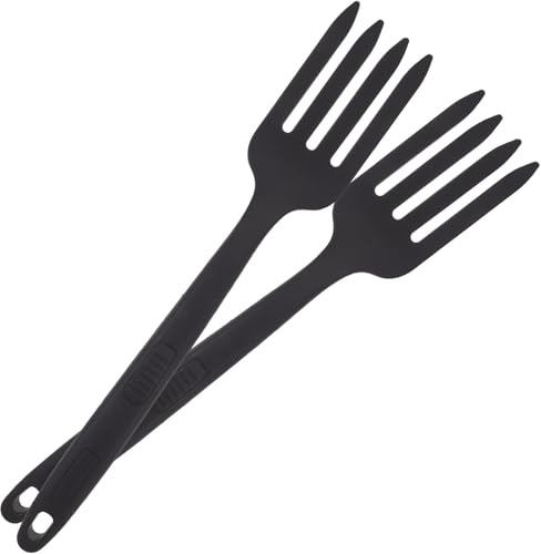 Garneck Lot de 2 Fourchettes à Pâtes en Silicone Noir Réutilisables Fourchettes Longues Multifonctions pour Cuisson et Service Ustensiles Cuisine Résistants à la Chaleur Adaptées