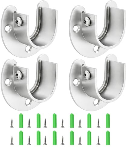 4 Pack Flange Rod Holder, Closet Rod Bracket End Supports Sockets, 25mm Pole Sockets for Wardrobe Rails and Curtain Rods, with Screws for Clothes Hanging, Shower Curtains and Home Storage Support