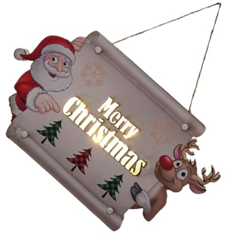 UTHCLO Letrero de Madera LED Grande para Decoración Navideña de Puerta Cartel de Feliz Navidad Colgante sin Pilas Decoración Exterior para Porche y Patio