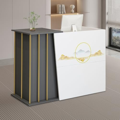 GAOXIAO Comptoir Accueil Angle Professionnel, Bureau de Réception Table Incurvé d'angle avec Tiroir Verrouillables et Armoires de Rangement, Comptoir Caisse Commerce A 140 cm
