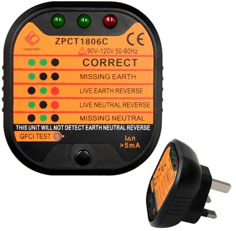 Socket Tester UK 220-250V Circuit Polarity Voltage Detector, Plug In Tester