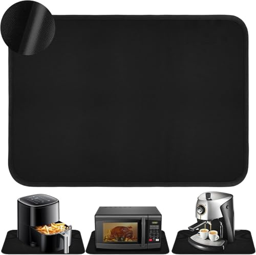 Heat Resistant Mat for Air Fryer, 60 X 40cm Fireproof Silicone Mats for Kitchen Worktops, Heat Proof Mat, Non-Slip and Waterproof for Oven, Coffee Maker, Toaster, Microwave (Black)
