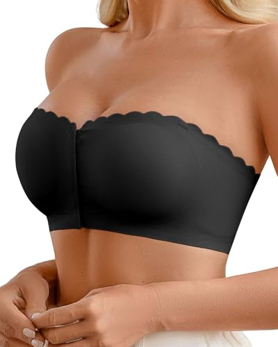 Yutdeng Sujetador sin Tirantes Invisible Sujetador sin Aros Cierre Delantero Sujetadores Mujer sin Costuras Relleno Push Up Bandeau Mujer sin Espalda Sexy Bralette Cómodo Básico Bra Tirantes Extraíble