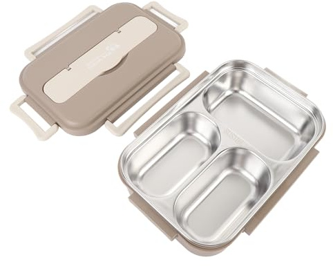 Walfront de Acero Inoxidable de 1000 Ml con Bolsa Aislante, Contenedor de Comida con 316 Compartimentos con Utensilios para el Trabajo, la Escuela, Cenar Fuera, Almacenamiento de Alimentos (BROWN)