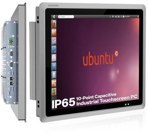 NORQIN Panel PC Industrial IP65 10,4, Sin Ventilador Ordenador Todo En Uno | Pantalla Táctil LCD Capacitiva,Ubuntu 22.04 LTS,HDMI/LAN/COM/GPIO/USB,Montaje VESA,Automatización y Quiosco(i5-7200U,8G+128G)