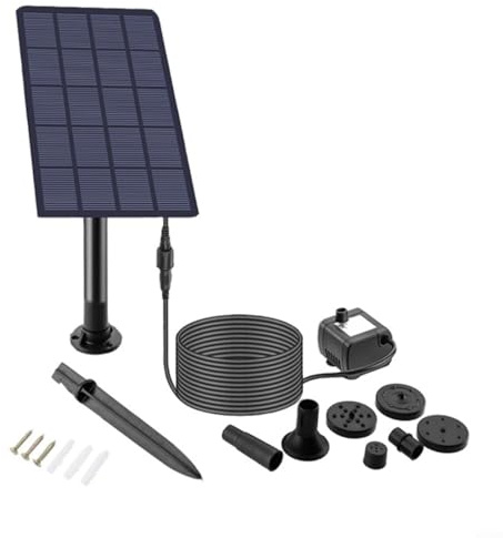 Gettimore Kit fontana con pompa ad energia solare con 8 ugelli, fontana ad energia solare per esterni, vasca per uccelli, stagno, piscina da giardino, altezza fino a 55 cm, nero