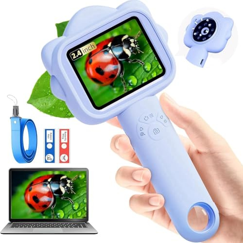 Akfldms Microscopio para Niños para Niñas de 3 Años en Adelante Microscopio Infantil con Portaobjetos de Muestra