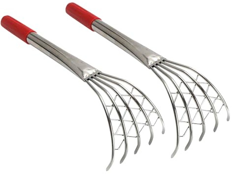 Operitacx Set 2 Rastrelli a Uncino in Acciaio Inox 40 Cm per Raccolta Conchiglie e Vongole, Rastrello da Spiaggia Manico per Uso Esterno e Giardinaggio