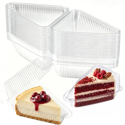 SCDZY 100 Pcs Cake Slice Boxes, Individual Cake Containers with Lids Clear Cupcake Boxes Cheesecake Dessert Containers for Home Baking, Party, Cake Shop (Triangle)