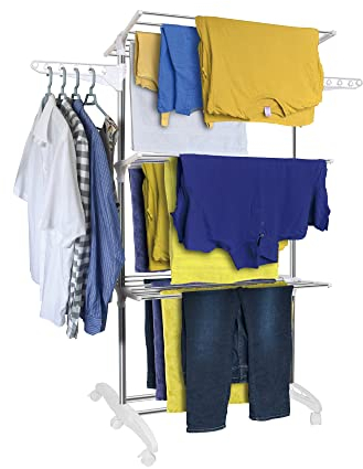 Hyfive Extra Large 3 Tier Clothes Airer – Stainless Steel Drying Rack, Folding Clothes Horse for Indoor Laundry, Garment Dryer Folds Flat for Storage