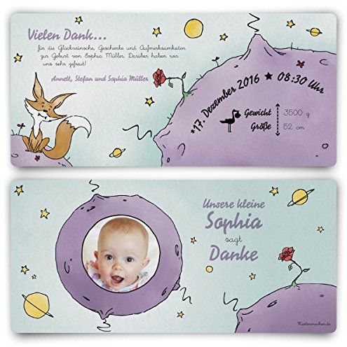 Dankeskarten Geburt (10 Stück) - der kleine Prinz - Geburtskarten Danksagungskarten