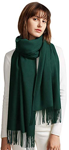 MaaMgic Schal Damen Warm Winter Herbst unifarben Baumwolle mit quasten/fransen, 40+ Farben Einfarbig & Kariert Pashmina xl Stola Schals MEHRWEG,Dunkel Grün
