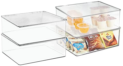 mDesign 4er-Set Aufbewahrungsbox mit Deckel für den Kühlschrank – Frischhaltedose aus Kunststoff – Brotdose für Babynahrung und andere Lebensmittel – durchsichtig