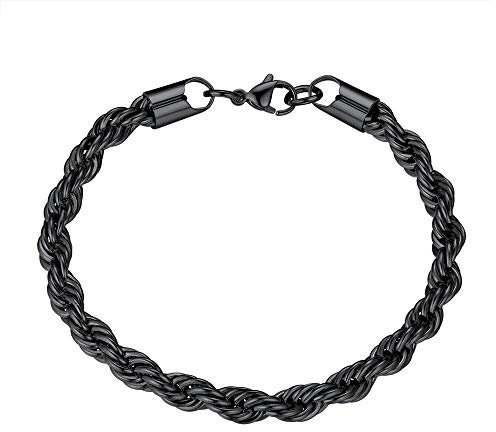 Richsteel Bracciale da Uomo in Acciaio Inossidabile Bracciale a Maglia Figaro/Cubano/Corda 19/21 cm Placcato Oro/Nero/Acciaio Gioielli Punk Hip Hop Punk per Uomo Ragazzo (Confezione Regalo)