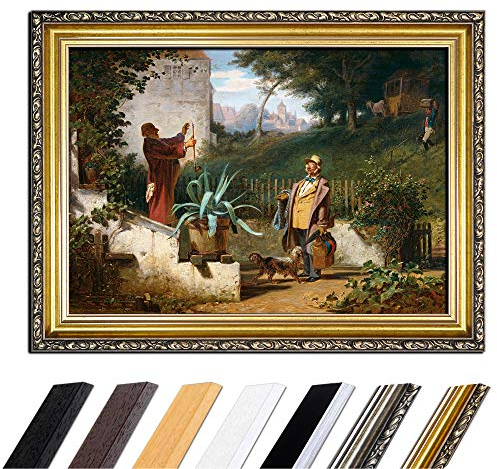 Bild mit Rahmen - Carl Spitzweg Jugendfreunde 80x60 cm - Gerahmtes Leinwandbild Alte Meister - Antiker Rahmen Gold Barock, Klassisch