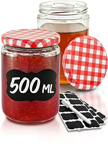 Praknu 12 Einmachgläser 500ml mit Schraubdeckel, Etiketten - Luftdichte Einkochgläser zum Konservieren