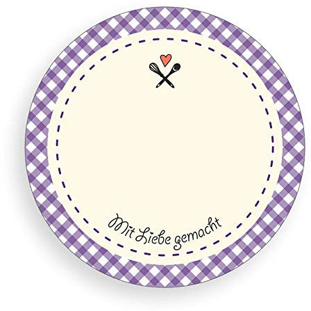 TYPOGRAPHUS 150 selbstklebende Etiketten zum Beschriften | Mit Liebe gemacht | rund 50 mm - Ablösbare Papieraufkleber für Gläser, Marmelade, Einmachgläser lila karo