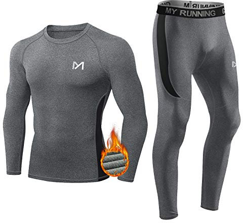 MEETYOO Termounderkläder set herr, långa funktionella underkläder andas underkläder sport kompressionsoverall för träning skidåkning löpning vandring, GRÅ, M