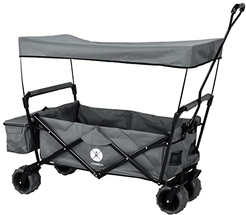 Miweba Bollerwagen faltbar MB-10 | Traglast 100 kg - Kinderwagen mit Dach - Handwagen faltbar - Transportwagen für Kinder - Wagen klappbar - Strandwagen - Gartenwagen - Faltwagen (Grau)