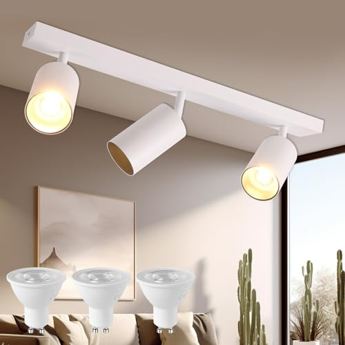 KYOTECH Deckenstrahler Weiß 3-flammig - Moderne Deckenlampe GU10 inkl. 5W LED Leuchtmittel 400LM - Deckenleuchte Schwenkbar 350° aus Aluminium Zimmerlampe für Wohnzimmer Flur Küche Schlafzimmer