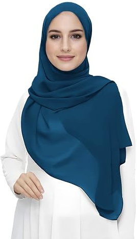 Lina & Lily Sciarpa Hijab da Donna Musulmano, Tessuto Chiffon Leggero e Fluido (Blu di Prussia)