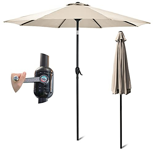 Stream 2.7M Garden Parasol, Patio Umbrella Sun Shading Tilting Sun Shade With Crank Handle, UV Protective 50+, Aluminium Pole, Compact For Pool, Garden, Any Outdoor Spaces(Excl. Base) (Beige)
