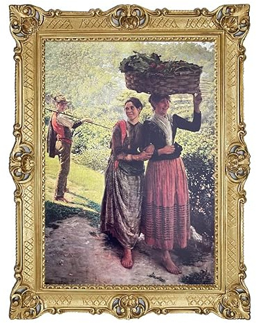 Wunderschönes Gemälde Bilder Bild mit Rahmen Barock Antik Repro Rahmen 90x70cm R. Focardi Landleben 58B