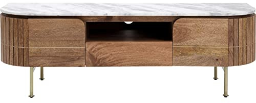 Kare Design Lowboard Grace, Braun, Sideboard, TV-Board, Mangoholz, Marmor Deckplatte, Stahl, Wohnzimmer, Schlafzimmer, 49x146x43 cm