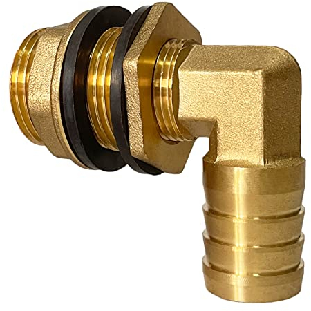 Regentonnendurchführung 3/4 IG 1 AG + Schlauchtülle 25mm, Tankdurchführung mit Tülle Messing Tankverschraubung Faßverschraubung mit 2 Dichtungen für Regenfass, Wassertanks, Zisternen